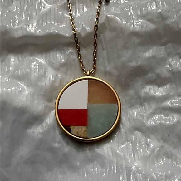 Madewell Gold Necklace with Red and Cream Pendant - Picture 2 of 3